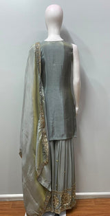 Silver Sage Gold Embroidered Sharara Couture Ensemble