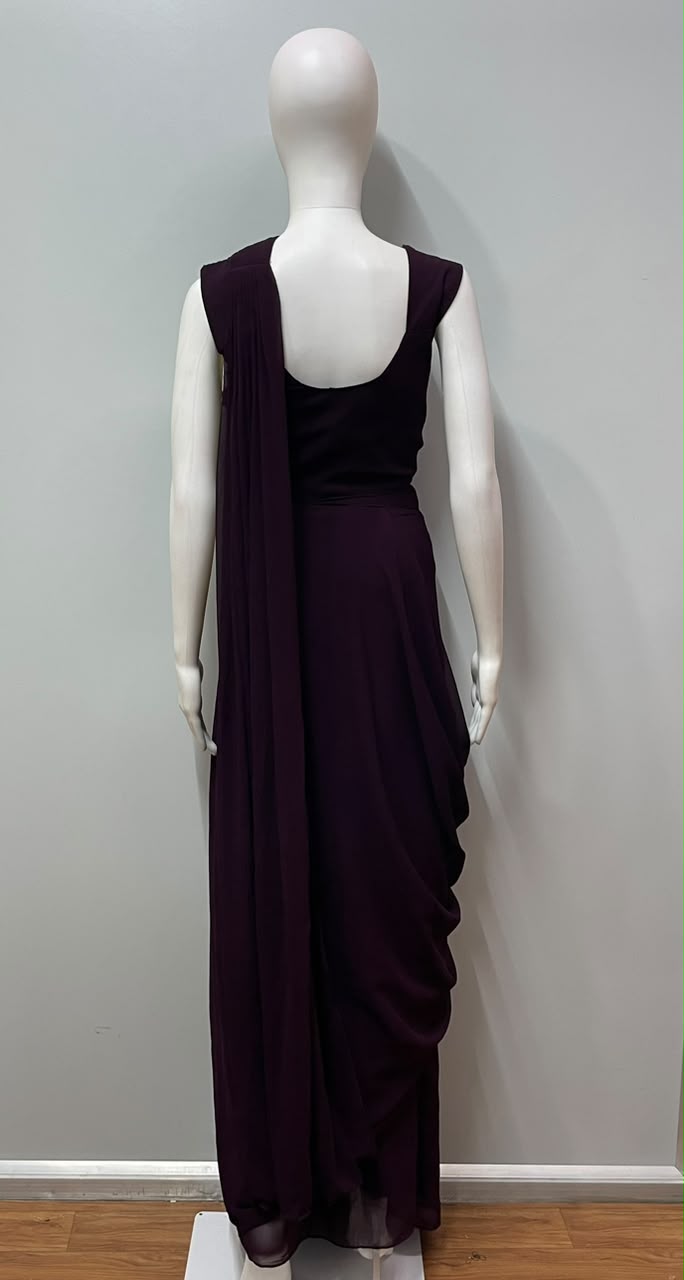 Plum Mirror Draped Saree Set