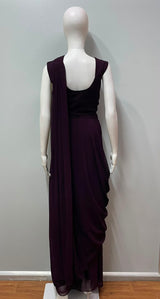 Plum Mirror Draped Saree Set
