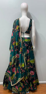 Peacock Teal Floral Embroidered Lehenga Set