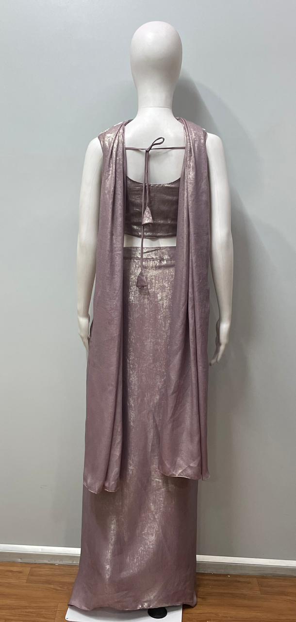 Mauve Silver Draped Saree Set