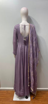 Smoky Lilac Silver Embroidered Anarkali Dupatta Set