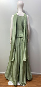 Sage Green Antique Gold Floral Palazzo Set
