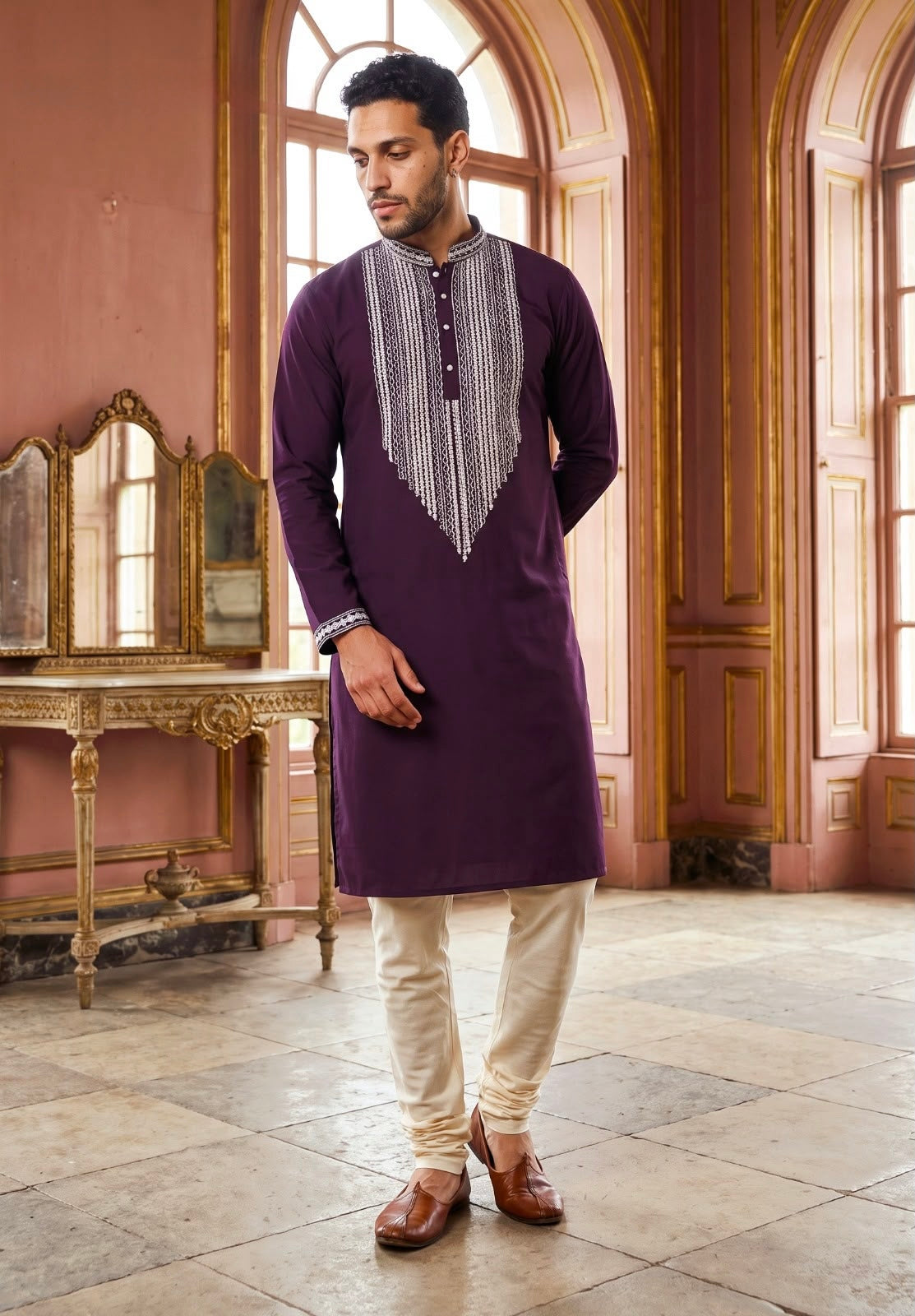 Deep Plum Silver Men's Kurta Set