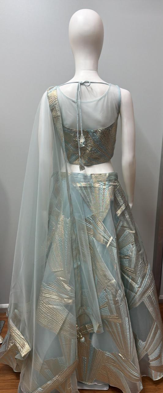 Sage Silver Geometric Luxe Lehenga Couture Set