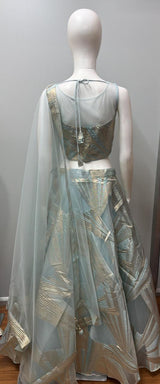Sage Silver Geometric Luxe Lehenga Couture Set