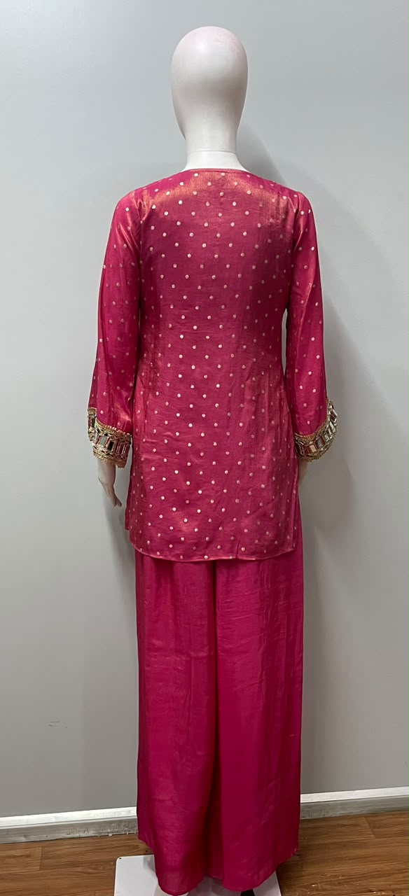 Rani Pink Gold Mirrorwork Palazzo Ensemble