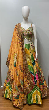 Mustard Green Printed Lehenga Set