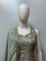 Silver Sage Gold Embroidered Sharara Couture Ensemble