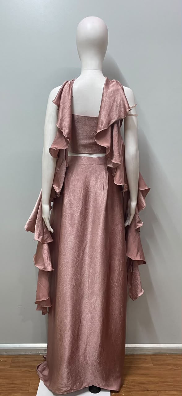 Rose Gold Ruffle Draped Saree Set