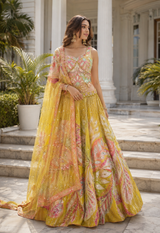 Sunshine Yellow Floral Mirror Lehenga Set