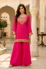 Rani Pink Gold Mirrorwork Palazzo Ensemble