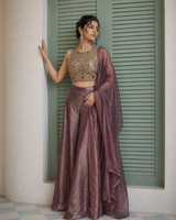 Mauve Gold Jewel Embroidered Palazzo Drape Set
