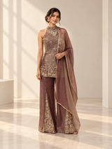 Smoky Taupe Antique Gold Halter Palazzo Set
