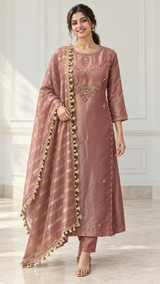 Dusty Rose Antique Gold Jewel Kurta Set