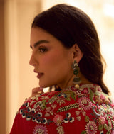 Crimson Multicolor Floral Cape Draped Skirt Set