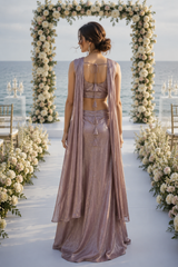 Mauve Silver Draped Saree Set