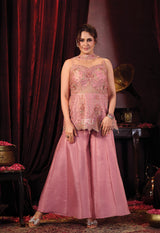 Rose Pink Embroidered Palazzo Set