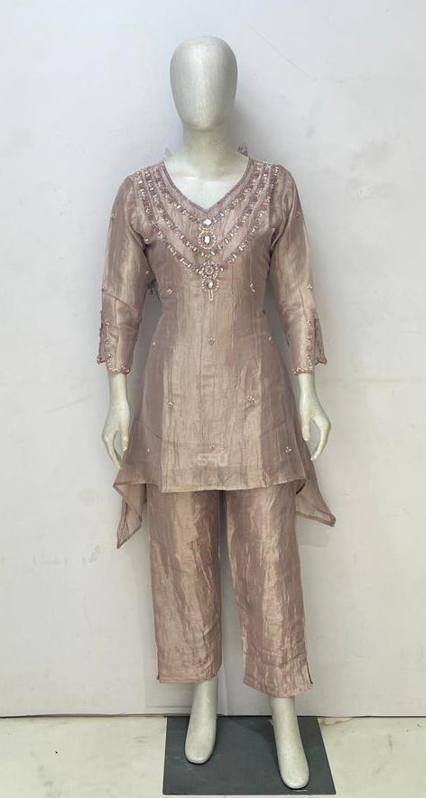 Taupe Pearl Embroidered Pant Set