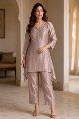 Taupe Pearl Embroidered Pant Set