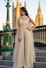Ivory Pearl Embroidered Palazzo Cape Ensemble