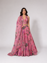 Rose Pink Floral Printed Lehenga Ensemble