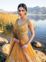 Tangerine Peacock Mirror Lehenga Ensemble