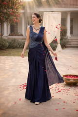 Midnight Blue Draped Saree Luxe Set