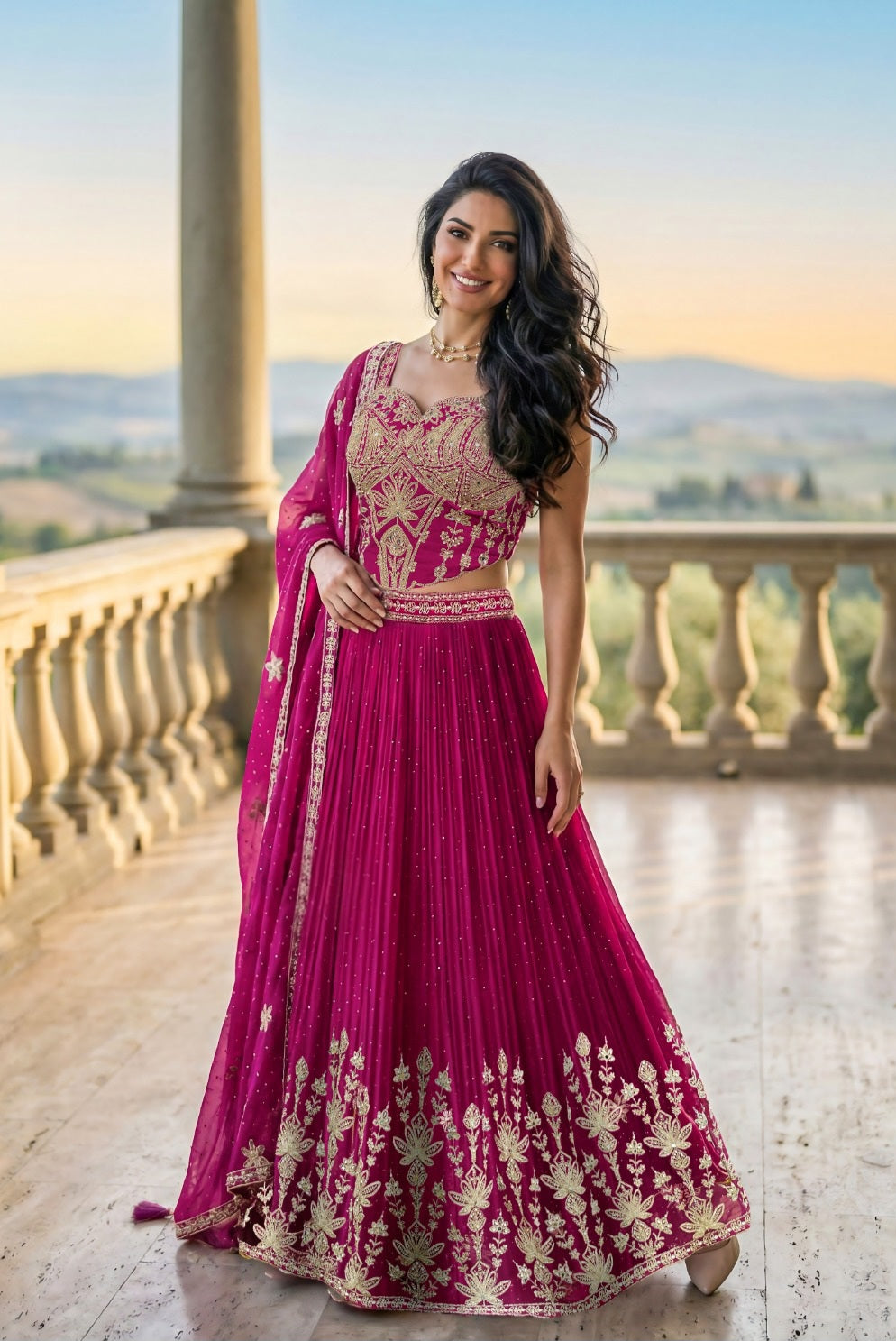 Rani Pink Embroidered Lehenga Set
