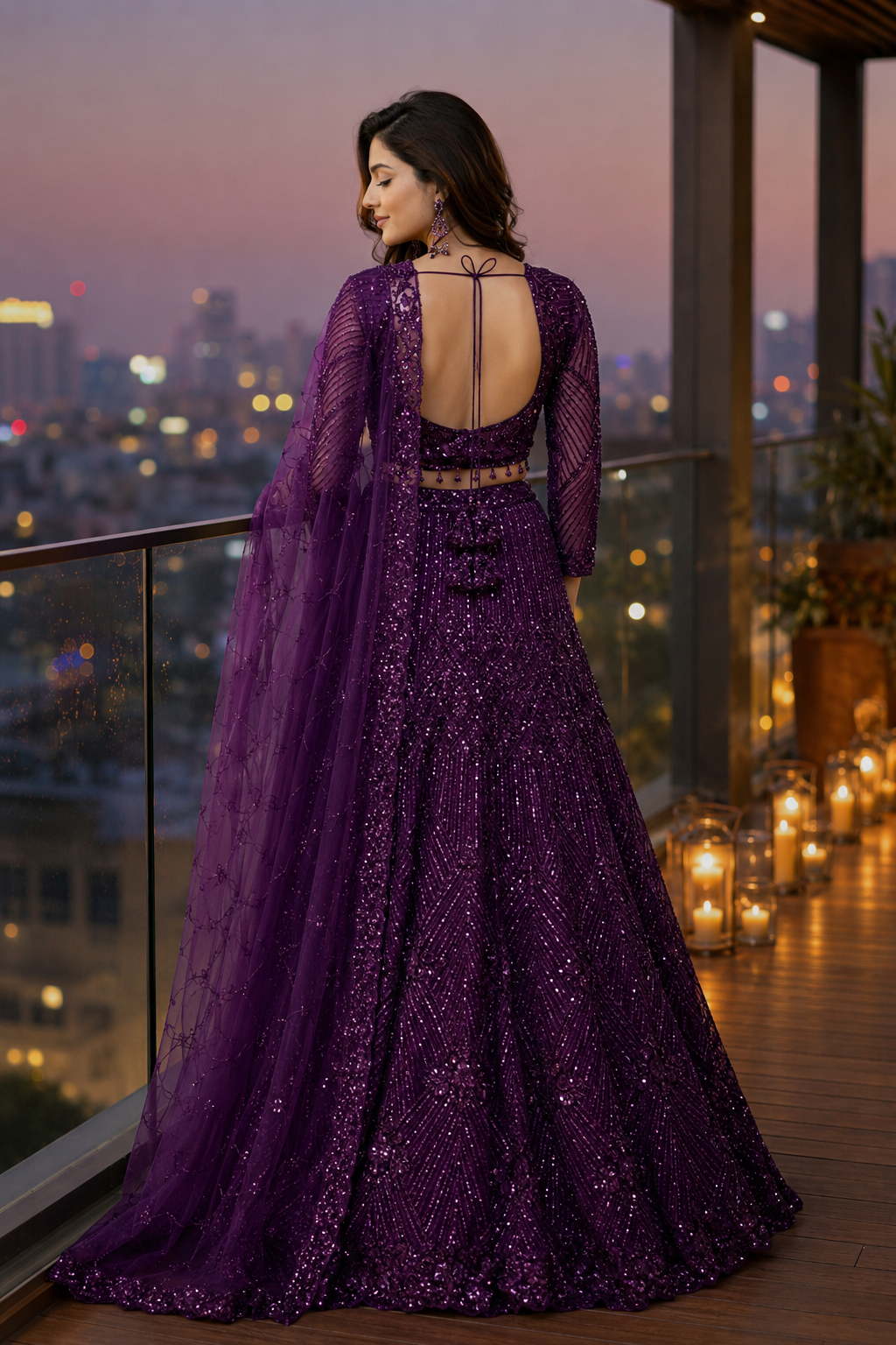Deep Plum Sequin Lehenga Set