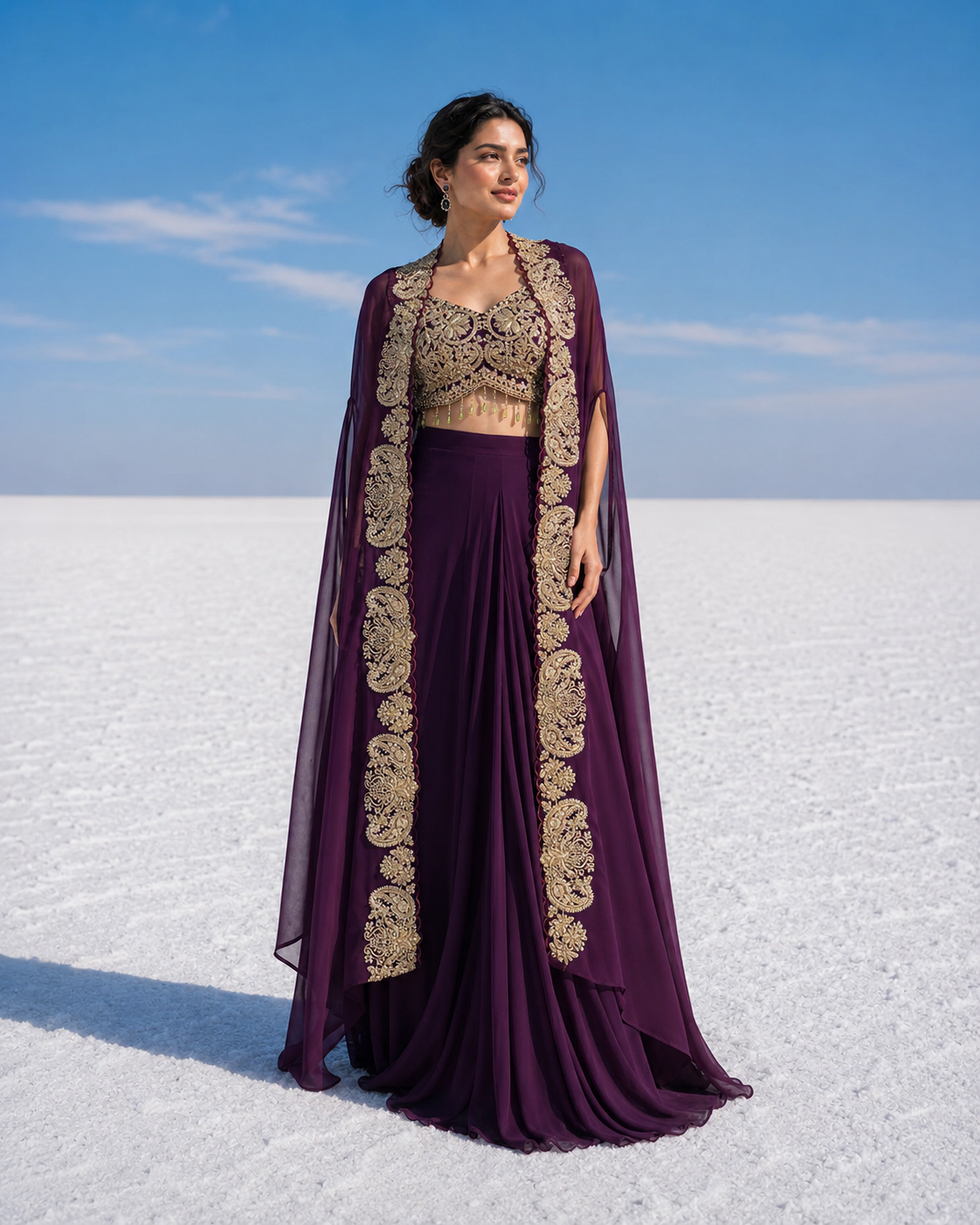 Plum Zari Cape Lehenga Ensemble