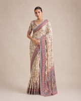 Ivory Paisley Printed Silk Saree Ensemble