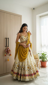Ivory Mustard Floral Lehenga Set