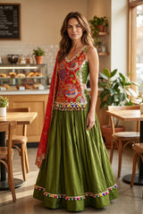 Olive Kutchi Mirror Lehenga Set