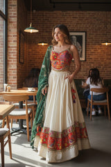 Ivory Kutchi Mirror Lehenga Set