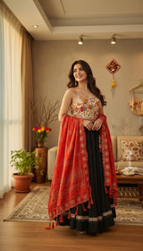 Black Orange Floral Lehenga Set