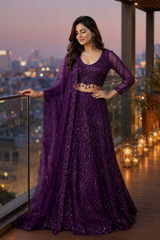 Deep Plum Sequin Lehenga Set
