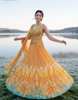 Tangerine Peacock Mirror Lehenga Ensemble