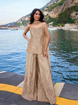 Champagne Gold Embroidered Palazzo Set