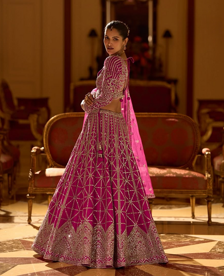 Regal Fuchsia Mirror Embroidered Bridal Lehenga Set