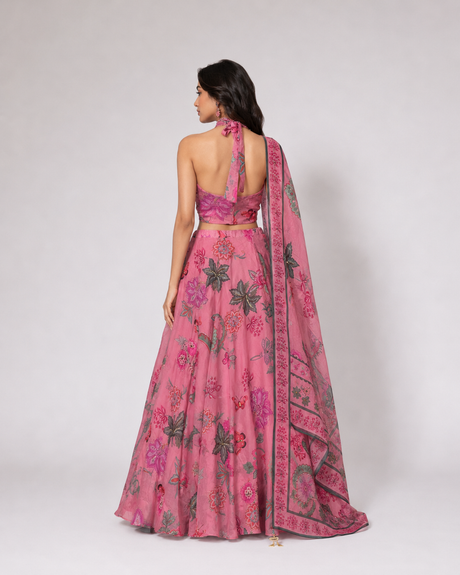Rose Pink Floral Printed Lehenga Ensemble