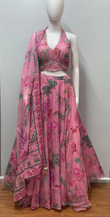 Rose Pink Floral Printed Lehenga Ensemble
