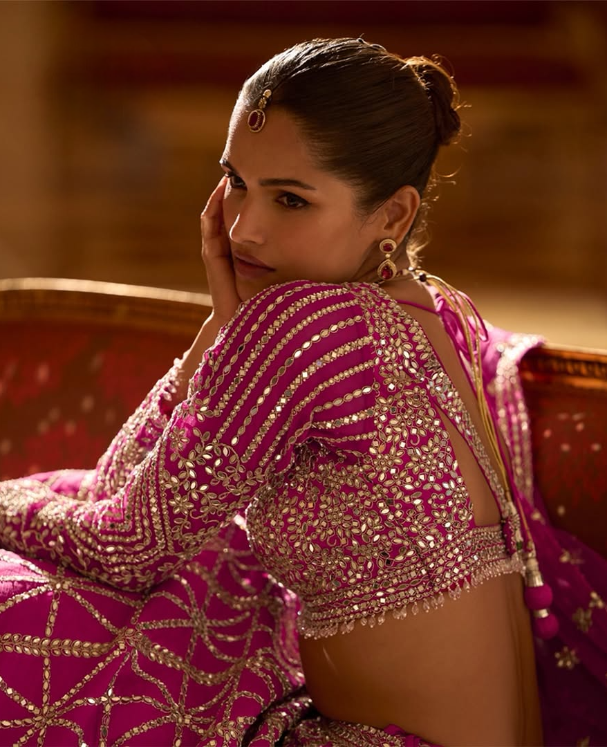 Regal Fuchsia Mirror Embroidered Bridal Lehenga Set