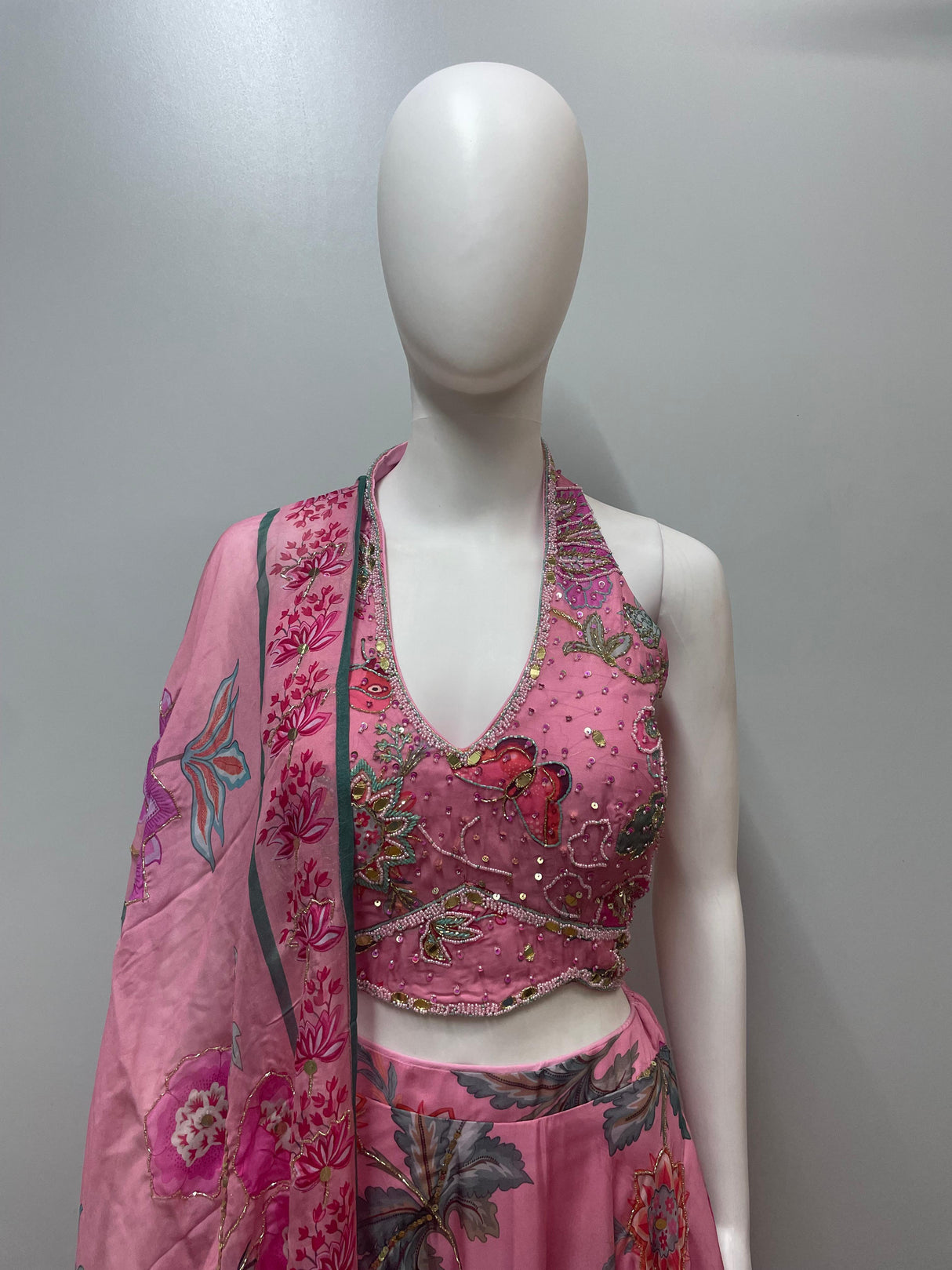 Rose Pink Floral Printed Lehenga Ensemble