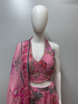 Rose Pink Floral Printed Lehenga Ensemble