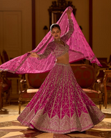 Regal Fuchsia Mirror Embroidered Bridal Lehenga Set