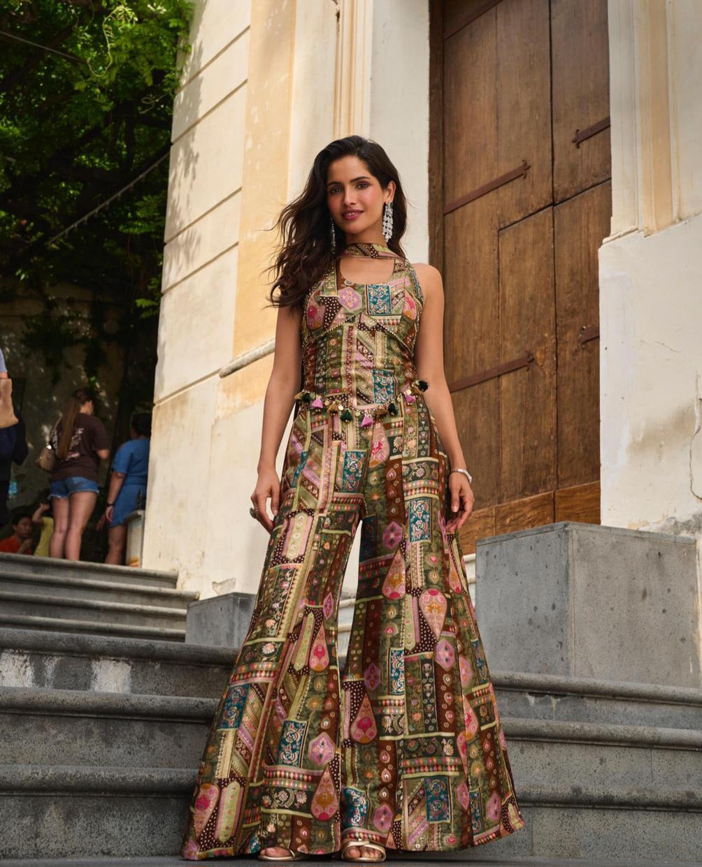 Olive Mosaic Printed Palazzo Set