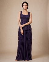 Plum Noir Embellished Drape Saree Couture