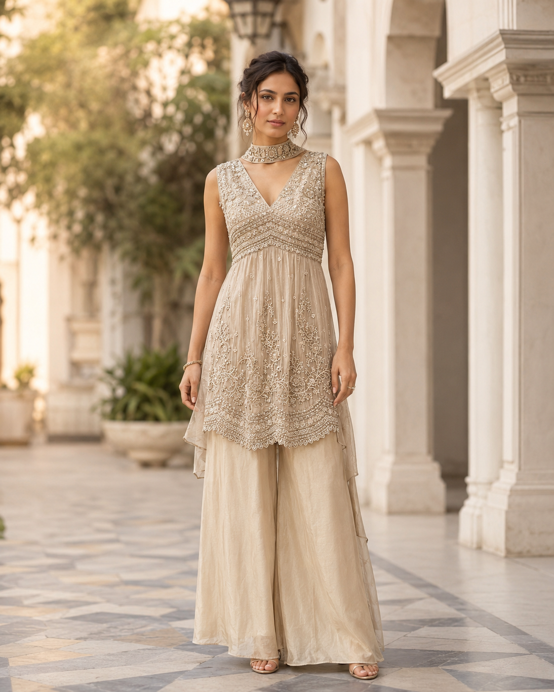 Champagne Zari Embroidered Palazzo Set