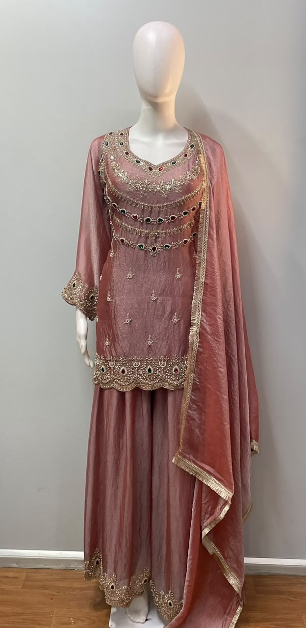 Dusty Rose Gold Jewel Palazzo Set